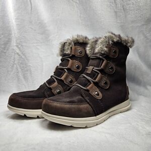 Sorel Explorer Joan Women's Boots Size 6 Brown Suede Waterproof Winter Fur